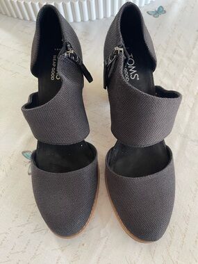 TOMS Black Canvas Double-Strap Heels